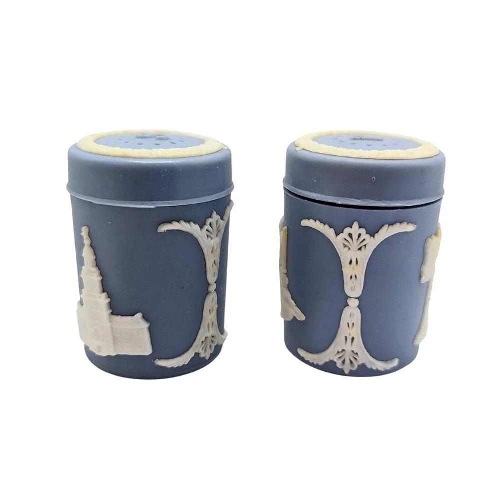 Vintage American Wedgewood Style Plastic Salt & Pepper Shakers